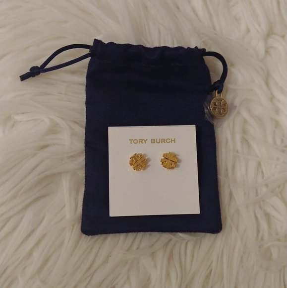 💖FIRM! NWT TORY BURCH SMALL T LOGO STUD EARRINGS WITH DUST BAG - Picture 5 of 8